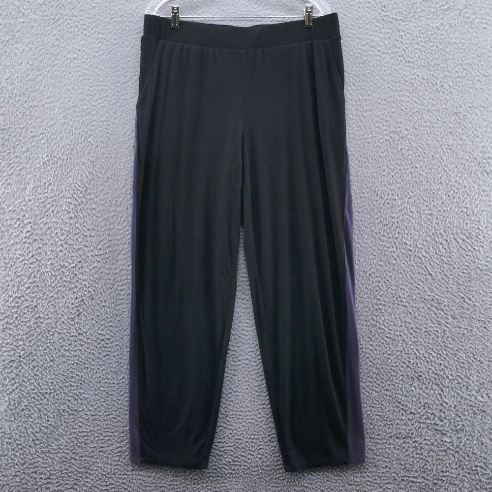 LOGO Lori Goldstein Womens Black Purple Side Stripe Knit Jogger Pants Size L